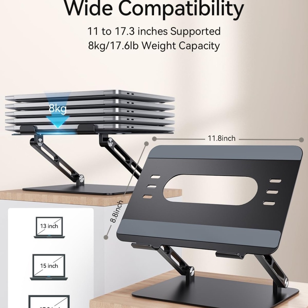 Foldable Aluminum Laptop Stand 10-17.3" Laptops, Height Adjustable Portable NEW - Picture 6 of 7